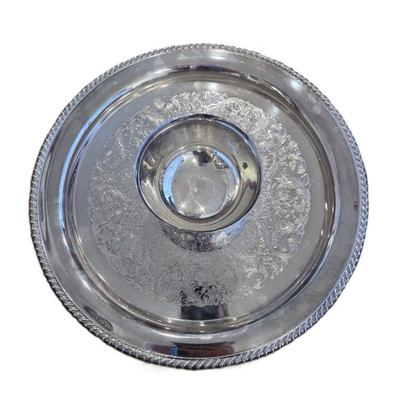 Wm Rogers Ornate Silverplate Chip Dip Serving Tray Bowl 15" Large Vintage - Picture 6 of 10